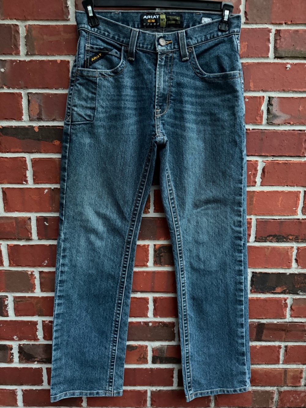 Ariat Rebar M5 Straight Men’s Sz 30 x 32 Blue Denim Straight Leg Stitch Jeans F5